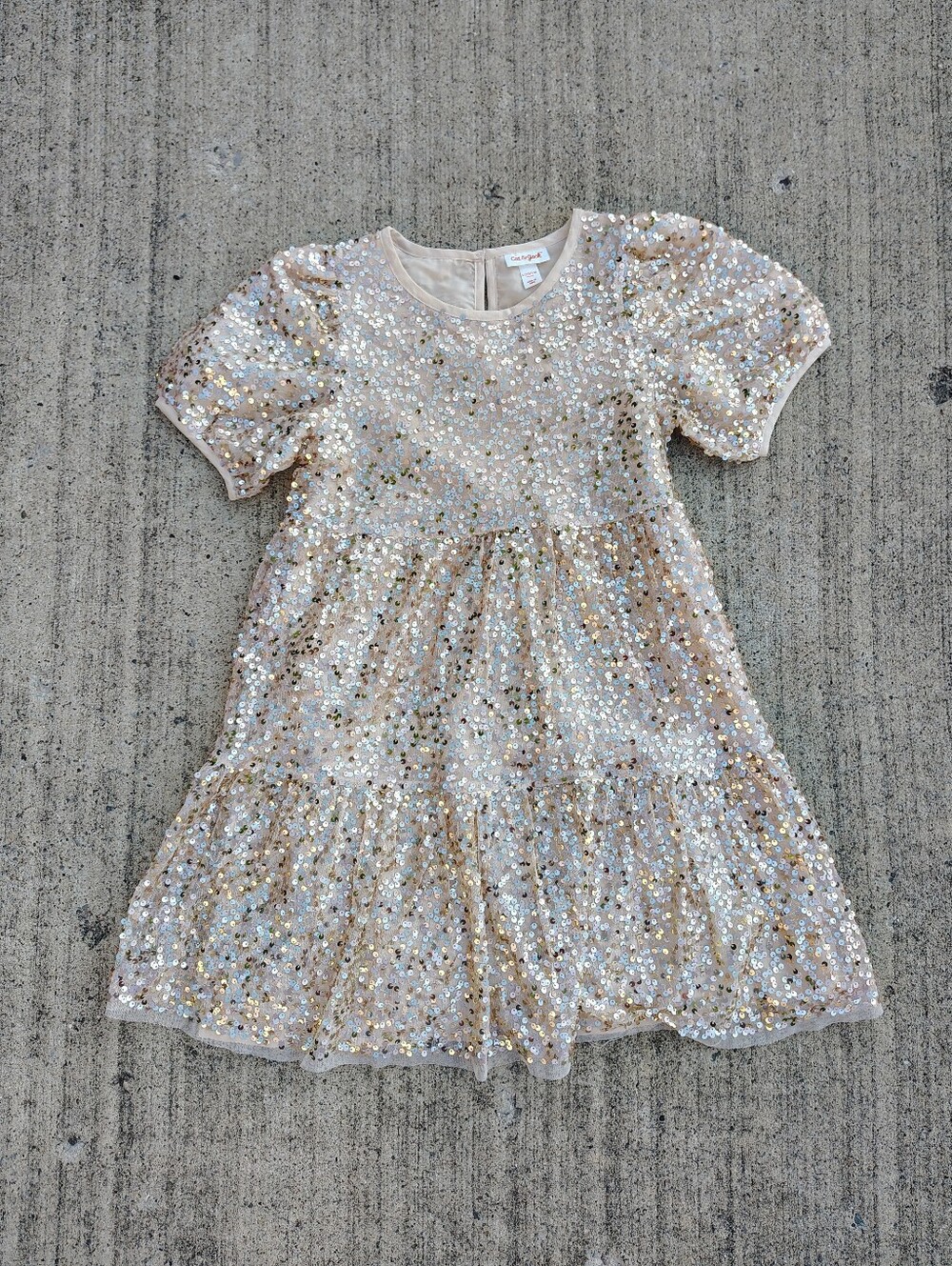 Cat & Jack Girls Size M 10/12 Gold Tulle Sequins & Sparkles Holiday Party Dress